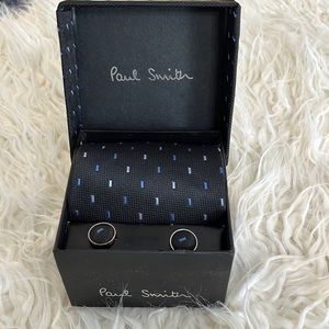 Paul Smith Handmade Silk Tie Navy with matching cuff links